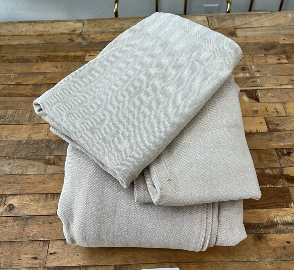 Vintage Modern Thomas O'Brien Duvet Cover Set 3 Piece Beige Herringbone